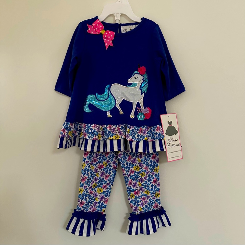 NEW NWT Rare Editions size 18 months Unicorn 2 piece Outfit Mixed Print